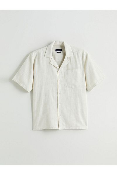 LC Waikiki Lcw Comfortable Fit Lapel Short Sleeve Linen Look Men's Shirt Fast Fashion