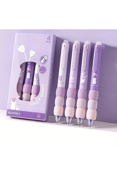 Choice 4pcs purple 4pcs Cute Cartoon Erasable Gel Pens Blue Ink 0.5mm Soft Grip Retractable Kawaii Station