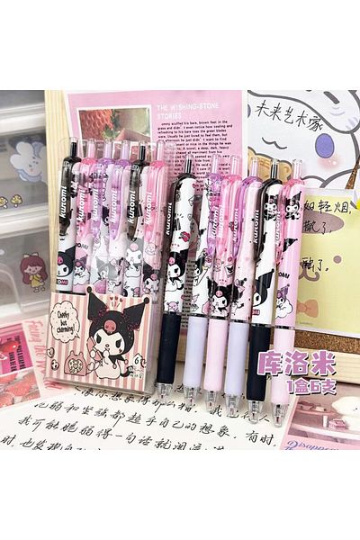 Miniso Kuromi 6pcs Cartoon Kuromi Writing Pen Kawaii Hello Kitty Cinnamoroll Melody 0.5mm Quick Drying ST G