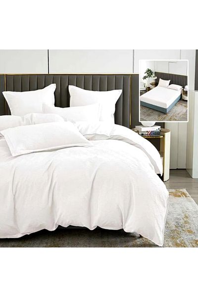 PATONE Bed linen Cotton Satin Baroque UNI, 6 pieces, fitted sheet 160x200cm, double bed, white