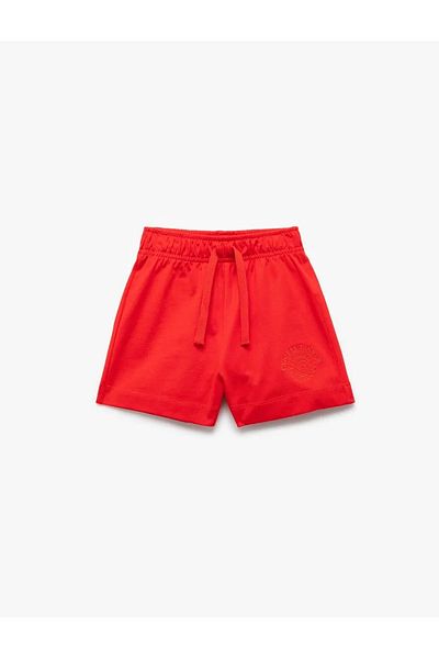 Koton Printed Waist Lace Comfortable Fit Cotton Red Girl's Shorts 5Skg40055Ak
