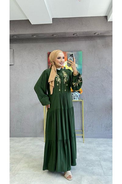 EL jadida Women's Embroidered Plus Size Viscose Long Dress