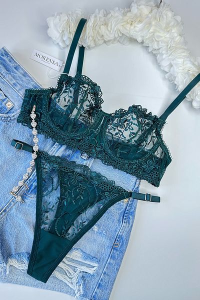 Morensa Set de lenjerie sutien cu sârmă florală verde smarald