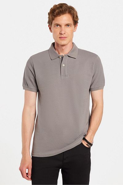 Tudors Men's Slim Fit Slim Fit 100% Cotton Gray Polo Neck T-Shirt