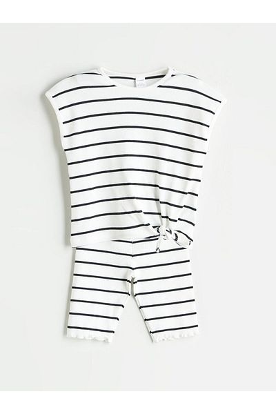 LC Waikiki Navy Blue Striped Girl's Blouse and Leggings 2-Pack