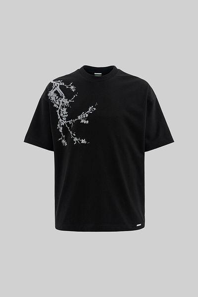 Machinist Men's Floral 3D Printed Oversize Black T-Shirt