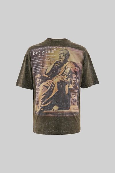 Machinist Big Goals Slogan Printed Washing Tee Khaki