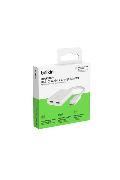Belkin Belkin ROCKSTAR Dual USB-C Audio and Charging Adapter F7U081btWH, 2 x USB-C, 60 W (White)