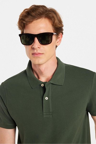 Tudors Ανδρικό μπλουζάκι με λεπτή εφαρμογή Slim Fit 100% βαμβακερό πράσινο γιακά πόλο