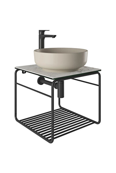 KALE Volo 45 Cm Yuvarlak Mat Vizon Lavabolu Metal Banyo Mobilya Seti 310300104138