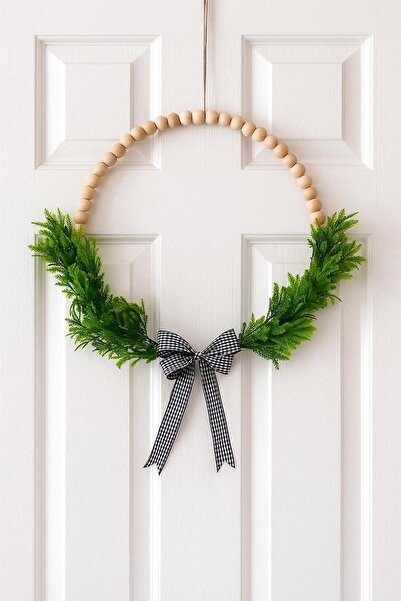 MACROMEKİDS Ornament pentru ușă din lemn cu mărgele, cu verdeață goală, decor...