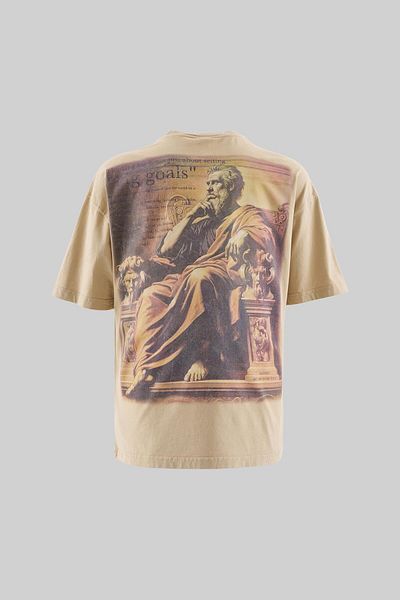 Machinist Big Goals Slogan Printed Washing Tee Dark Beige