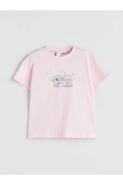 LC Waikiki Pink Stitch and Angel Printed Girl's T-Shirt and Shorts 2-Piece Set