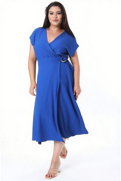 Şans Rochie de damă, mărime mare, din țesătură indigo, cu cataramă în talie, 65N38314