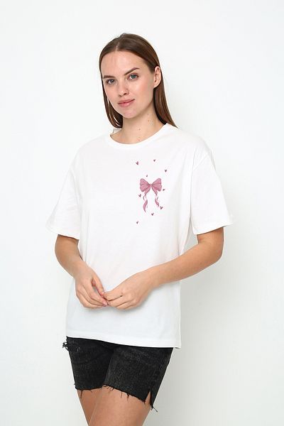 Oasis tricou oversize pentru femei cu inimă cu panglică imprimată cu decolteu