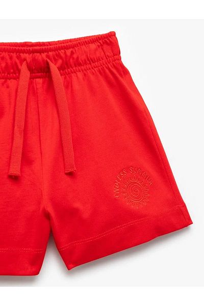 Koton Printed Waist Lace Comfortable Fit Cotton Red Girl's Shorts 5Skg40055Ak