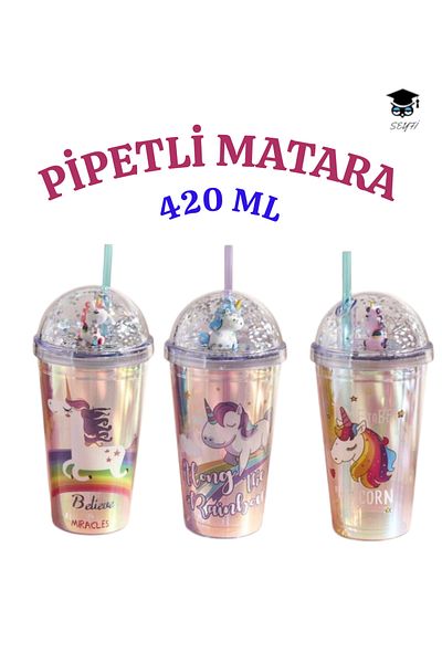 SEYFİKİRTASİYE 1Pcs Patterned Plastic Cup with Straw 420ml Mixed Color Shipping