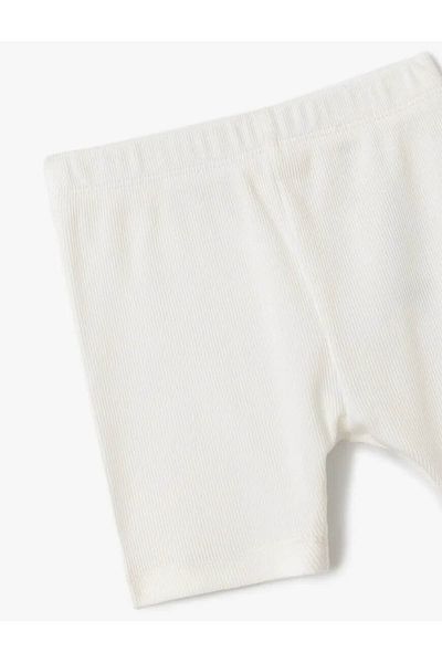 Koton Cotton Rubber Detailed Ribbed Basic Short Ecru Girls' Leggings 5Skg40011Ak