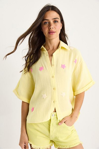 Bianco Lucci Women's Süzene Star Embroidered Muslin Shirt 60283426