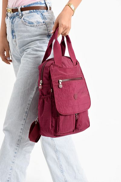 Getcho Varena Women's Burgundy Backpack Multi-Eye Waterproof Daily Cloth Fabric Large Bag with Laptop Compartment