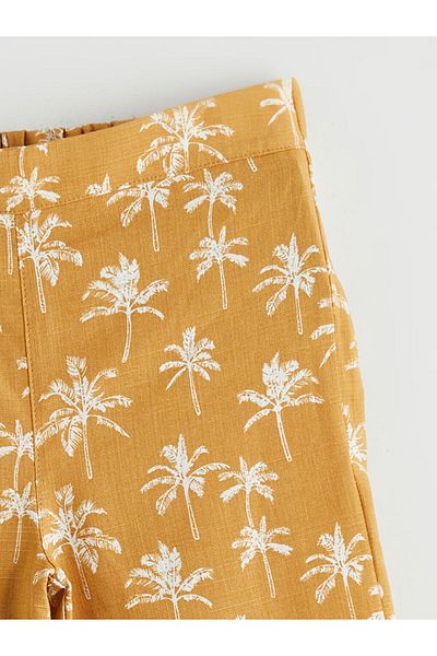 LC Waikiki Beige Elastic Waist Linen Blend Girl's Trousers