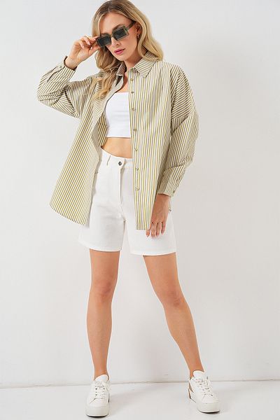 Bigdart Women's Striped Oversize Shirt 20332 - Çağla