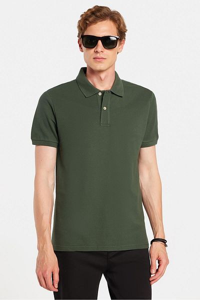 Tudors Ανδρικό μπλουζάκι με λεπτή εφαρμογή Slim Fit 100% βαμβακερό πράσινο γιακά πόλο