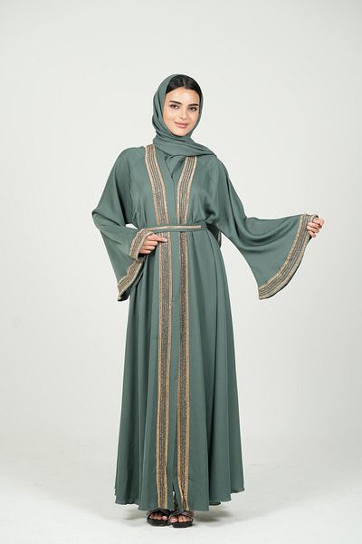 al bent al sharqieh Belted Detailed Abaya with shawl