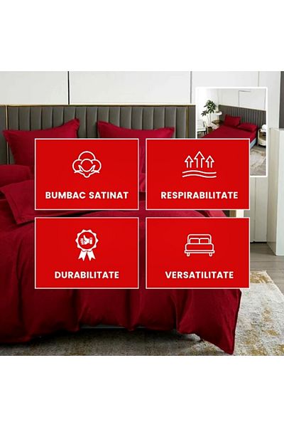 PATONE Bed linen Cotton Satin Baroque UNI, 6 pieces, fitted sheet 160x200cm, double bed, red