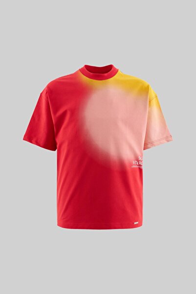 Machinist Men's Gradient Printed Oversize Fire Red T-Shirt