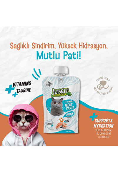 Jungle 90 gr Meat Paste - Et Ezmesi Kedi Taze Somonlu & Tavuklu 10'lu