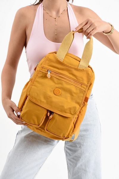 Getcho Varena Women's Yellow Backpack Multi-Eye Waterproof Daily Cloth Fabric Large Bag with Laptop Compartment