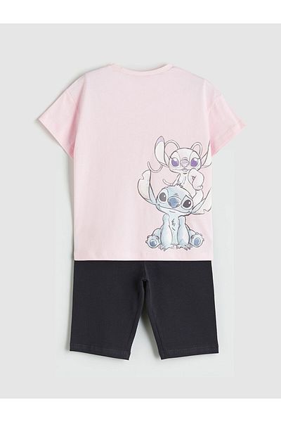 LC Waikiki Pink Stitch and Angel Printed Girl's T-Shirt and Shorts 2-Piece Set