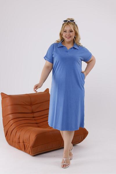 Siyezen Φόρεμα με λαιμόκοψη πόλο από βαμβακερό ύφασμα με όψη τζιν, σε μεγάλο ...