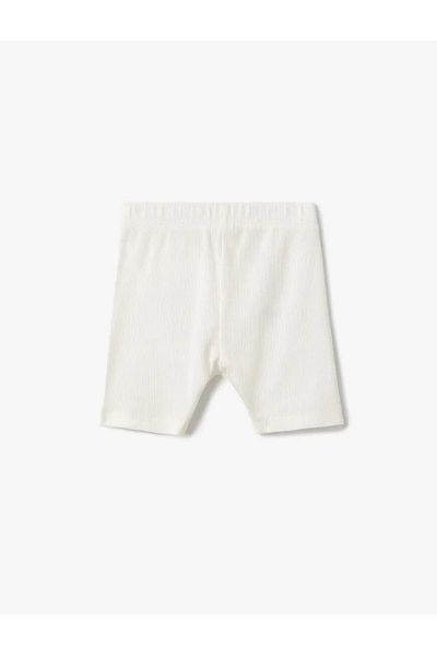 Koton Cotton Rubber Detailed Ribbed Basic Short Ecru Girls' Leggings 5Skg40011Ak