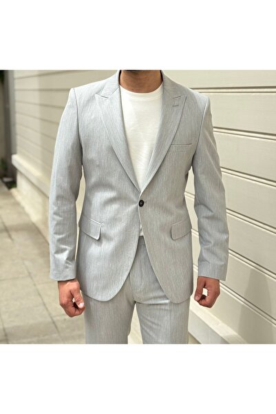 ParsStore Erkek Gri İtalyan Kesim Slim Fit Takım Elbise – Şık Ceket ve Pantolon Seti
