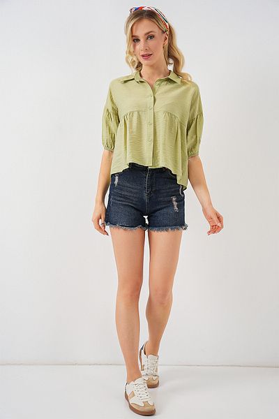 Bigdart Women's Short Sleeve Crop Shirt 20335 - E.Green