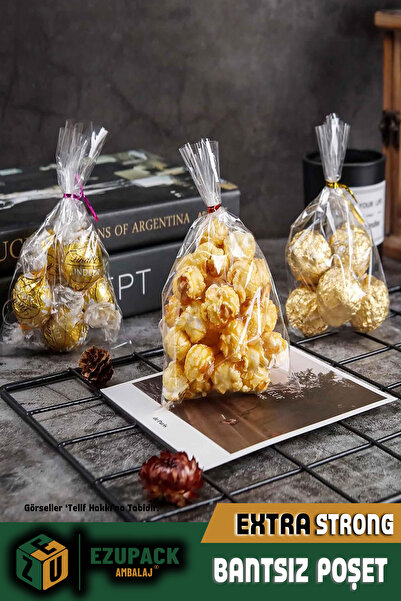 ASTOR AMBALAJ 100 Adet 13x20Düz (BANTSIZ) Şeffaf Jelatin Parlak Kurabiye Aksesuar Poşeti Ambalaj Paketi