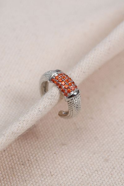 Süspüs Accessories Silver Color Single Compression Cartilage Earring with Orange Zircon Stone
