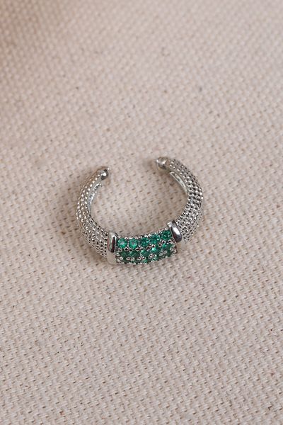 Süspüs Accessories Silver Color Single Compression Cartilage Earring with Green Zircon Stone
