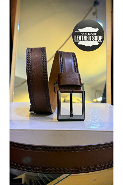 derimont حزام جينز من جلد التمساح الأصلي بنمط خياطة بلون البندق