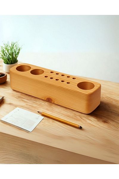 viveres Natural Wooden Desktop Pen Holder – Multi-Eye Organizer Office Organizer