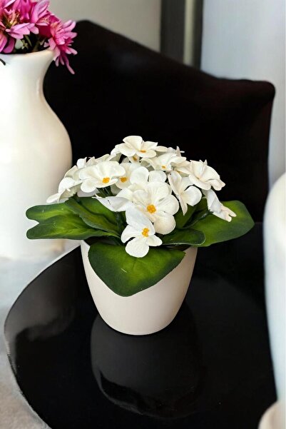 YAPAY ÇİÇEKÇİNİZ BEYAZ RENKLİ SAKSIDA CANLI RENKLİ GERÇEK DOKULU YAPAY MENEKŞE