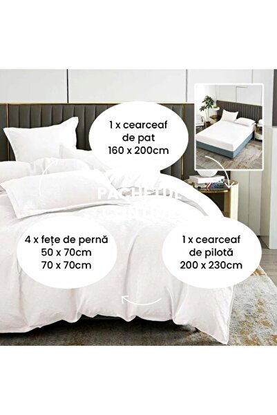 PATONE Bed linen Cotton Satin Baroque UNI, 6 pieces, fitted sheet 160x200cm, double bed, white