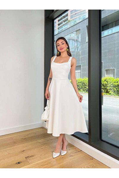 Ahzem Collection Kadın Kiloş Askılı Midi Boy Elbise