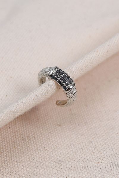 Süspüs Accessories Silver Color Single Compression Cartilage Earring with Black Zircon Stone