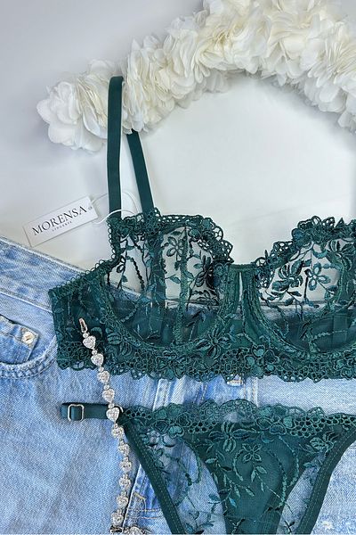 Morensa Set de lenjerie sutien cu sârmă florală verde smarald