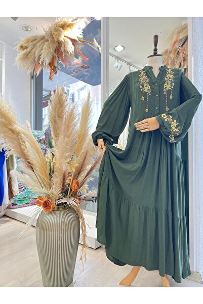 EL jadida Γυναικείο Κεντημένο Μακρύ Φόρεμα Βισκόζης Plus Size