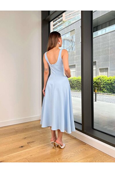 Ahzem Collection Kadın Kiloş Askılı Midi Boy Elbise