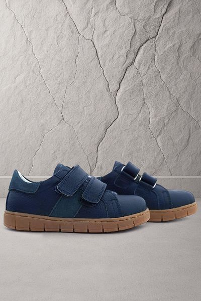 hapshoe Genuine Leather Navy Blue Velcro Boys' Sports Shoes